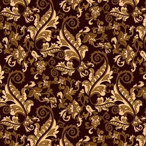 Art Nouveau Foliage in Rich Russet and Peach on Dark Brown