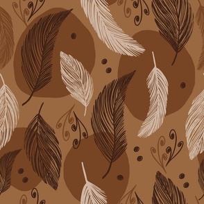 Large - Dark Oak and White Floating Feathers on Earth Tones