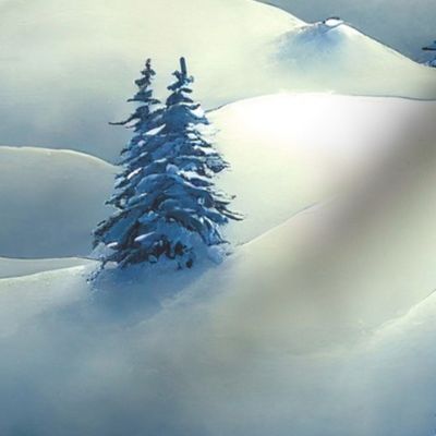 Pine trees on snowy Hills - blue