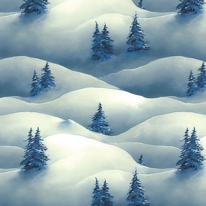 Pine trees on snowy Hills - blue