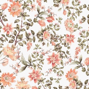 Antiqued Chinoiserie - 18th century reconstructed hand painted lush garden blush