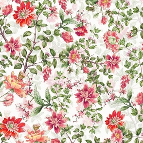 Antiqued Chinoiserie - 18th century reconstructed hand painted lush garden pink double layer