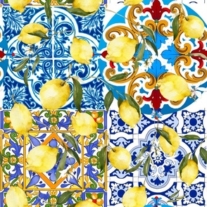 Lemons,Mediterranean art,tiles,majolica 