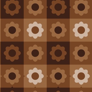 12"  Retro Gingham Geometric  Checker Flower Pattern - Russet, Raw umber, Dun, Bistre Browns