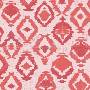 textured abstract diamond ikat // coral red and soft pink
