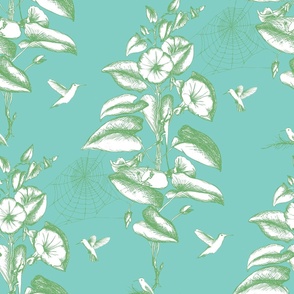 Sketched Botanical Print Toile - teal and white - large.