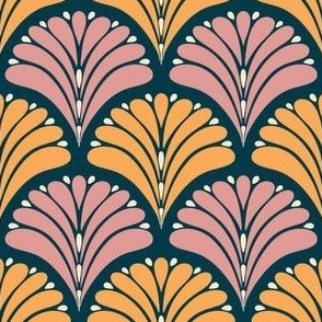 1920s-Art-Deco-Abstract-Leaves---XS---wallpaper---dark--BLUE-pink-orange-white---TINY---450