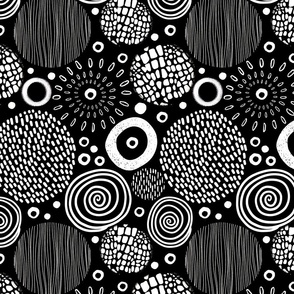 Circle Marks Tribal Pattern In White On Black Smaller Scale