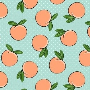 (med scale) peaches - polka dots on aqua C23