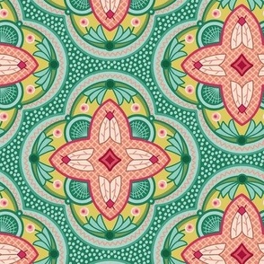 Ethnic Moth Tiles - emerald green - wallpaper.