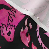 Dragon fire dark pink on black watercolor
