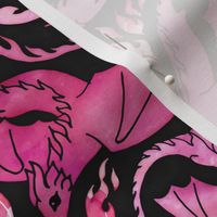 Dragon fire dark pink on black small watercolor