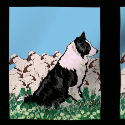 Border Collie and Sheep fabric