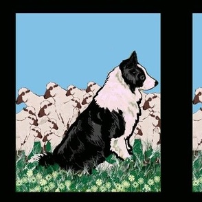 Border Collie and Sheep fabric