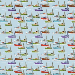 Tiny Fishing boats in blue