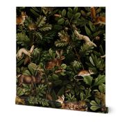 Antique Gothic Hand Painted Animal fairy tale in the magic mushroom forest - green  Psychedelic mushroom wallpaper