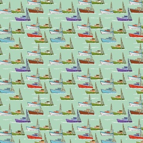 Tiny Fishing boats in mint green