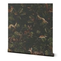 Antique Gothic Hand Painted Animal fairy tale in the magic mushroom forest - green Psychedelic mushroom wallpaper
