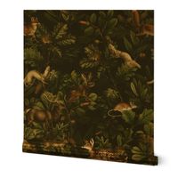 Antique Gothic Hand Painted Animal fairy tale in the magic mushroom forest - black sepia dark Psychedelic mushroom wallpaper