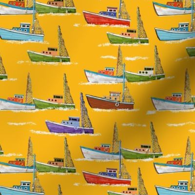 Tiny Fishing boats in Yellow