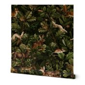 Antique Gothic Hand Painted Animal fairy tale in the magic mushroom forest - black sepia Psychedelic mushroom wallpaper