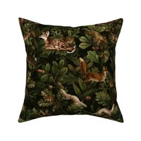 Antique Gothic Hand Painted Animal fairy tale in the magic mushroom forest - black sepia Psychedelic mushroom wallpaper