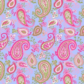 so groovy - 70s paisley pink and green on  periwinkle