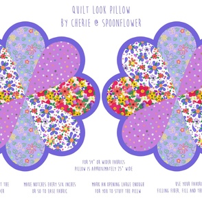 CUT AND SEW PURPLE QUILT FLOWER ROUND PILLOW