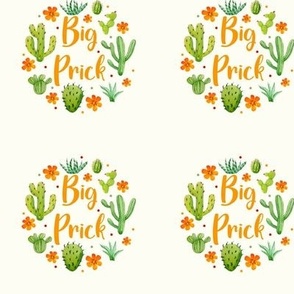 3" Circle Panel Big Prick Sarcastic Cactus on Ivory for Embroidery Hoop Projects Quilt Squares Iron on Patches Small Crafts