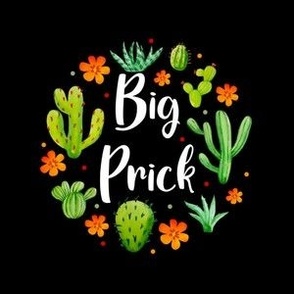 4" Circle Panel Big Prick Sarcastic Cactus on Black for Embroidery Hoop Projects Quilt Squares Iron On Patches