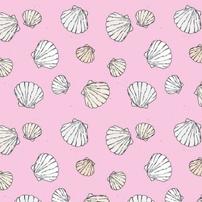 Minimalist freehand shell design - Scandinavian summer beach illustration theme blush white on pink
