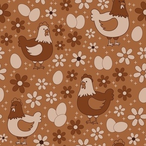 Large Scale Chicken Farm Floral Earth Tones