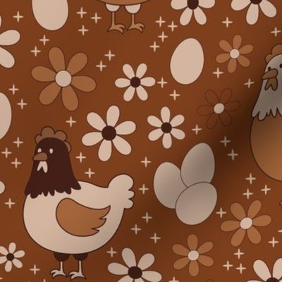 Large Scale Chicken Farm Floral Earth Tones