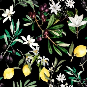 Olives,flowers,lemons,Tuscany,Italy,Mediterranean art