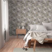 white herons in the lagoon - light neutral sand stone grey wallpaper and fabric #aea7a2