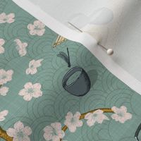 Tea ceremony - Tea room wallpaper & upholstery [medium scale 9-inch fabric, 12-inch wallpaper repeat]