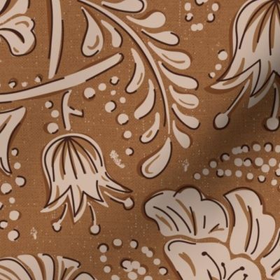 Farida - Indian Block Print Floral Earth Tone Brown Large Scale
