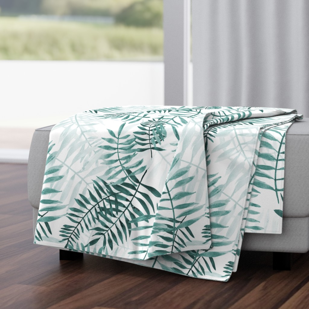 Green Fern, Teal Palm leaves Large