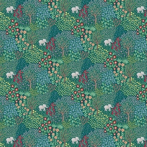 Multi Colour small flowers in a quirky jungle with playful baby elephants  - small