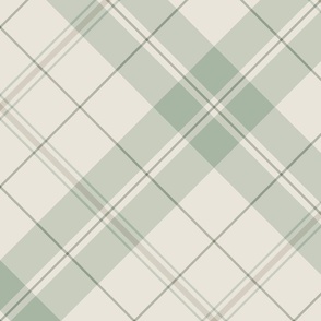 Neutral Sage Green & Cream Diagonal Plaid - Large Scale for Wallpaper & Home Decor