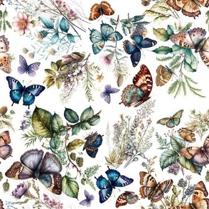 Watercolor Plants and Butterflies