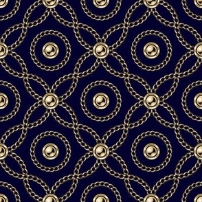 Intertwined Gold Chains and Beads on Midnight Blue