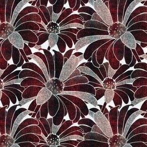 Daisy Garden Tapestry in Red, Black, Grey, and White - Textured
