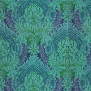 1870s Vintage Foliage Damask - in Teal and Amethyst