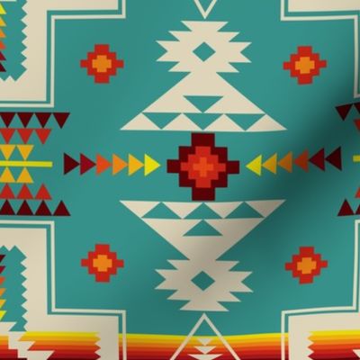 Tribal Plains Earth Cross Turquoise and Fire Heart of the Earth Blanket