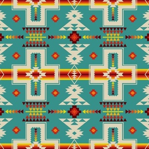 Tribal Plains Earth Cross Turquoise and Fire Heart of the Earth Blanket