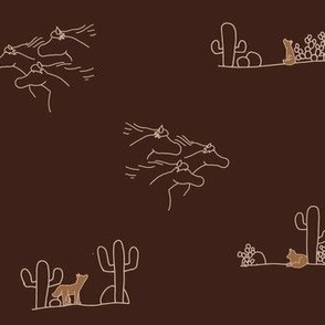 Coyotes Cactus and Wild Horses Caramel and Chocolate Brown -Small Print