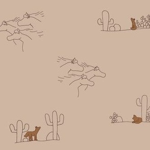 Coyotes Cactus Horses Carmel Coyotes Beige and Chocolate- Small Print