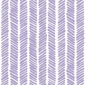 Hand Drawn Doodle Herringbone Stripes, Lavender Purple and White (Medium Scale)