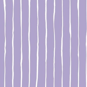 Hand Drawn Doodle Pinstripes, White on Lavender Purple (Medium Scale)
